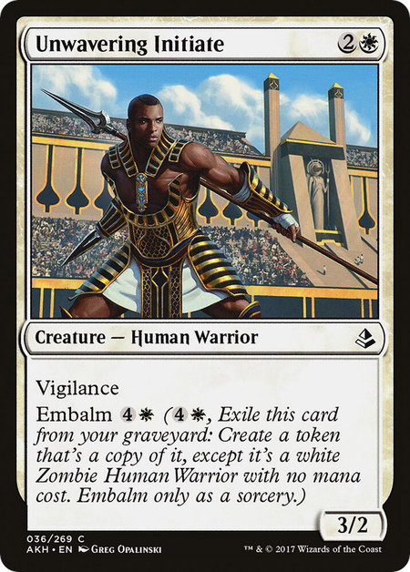 Unwavering Initiate trading card from Amonkhet Unwavering Initiate - Amonkhet Magic: The Gathering trading card