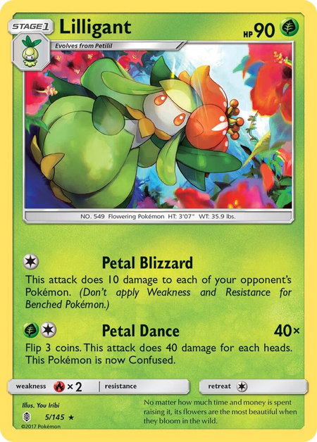 Lilligant trading card from SM - Guardians Rising Lilligant - SM - Guardians Rising Pokémon trading card
