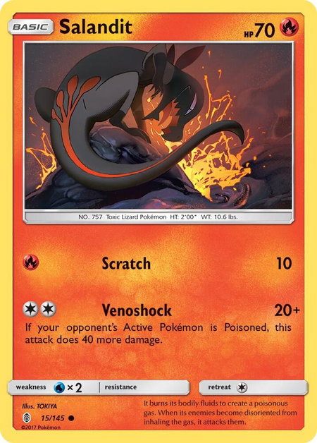 Salandit trading card from SM - Guardians Rising Salandit - SM - Guardians Rising Pokémon trading card