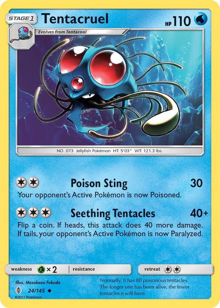 Tentacruel trading card from SM - Guardians Rising Tentacruel - SM - Guardians Rising Pokémon trading card