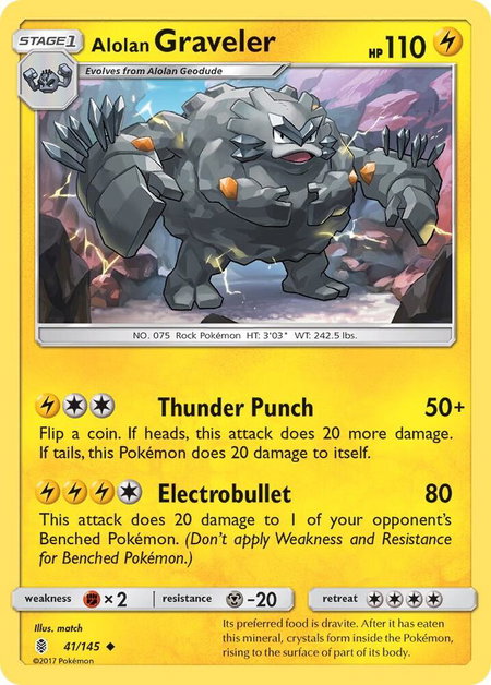 Alolan Graveler trading card from SM - Guardians Rising Alolan Graveler - SM - Guardians Rising Pokémon trading card