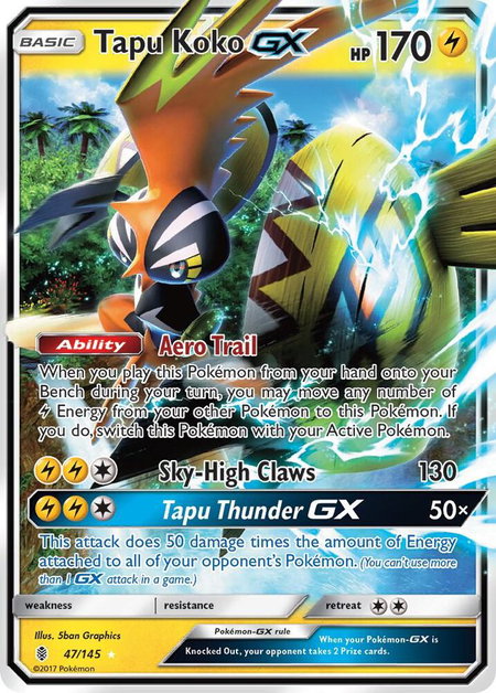 Tapu Koko GX trading card from SM - Guardians Rising Tapu Koko GX - SM - Guardians Rising Pokémon trading card