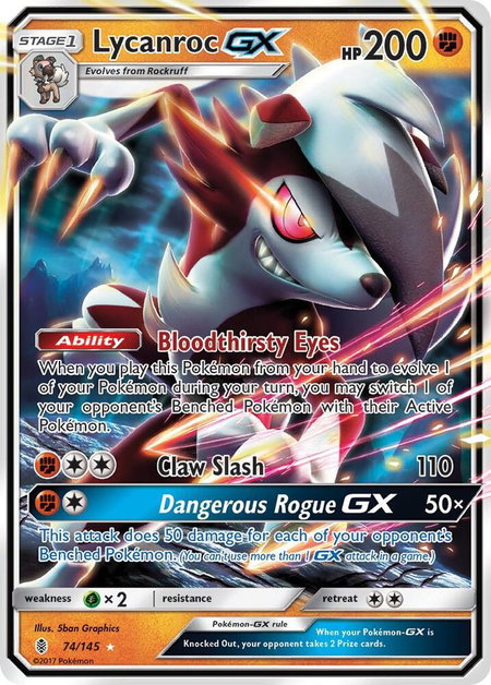 Lycanroc GX trading card from SM - Guardians Rising Lycanroc GX - SM - Guardians Rising Pokémon trading card