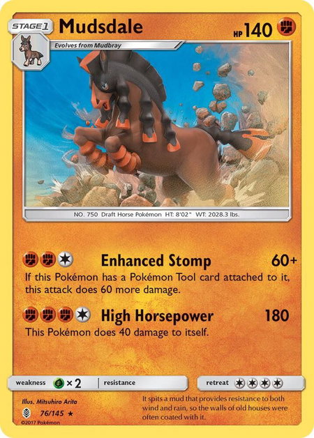 Mudsdale trading card from SM - Guardians Rising Mudsdale - SM - Guardians Rising Pokémon trading card