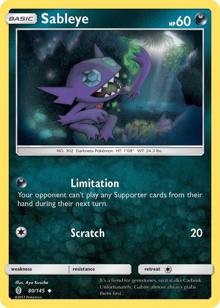Sableye trading card from SM - Guardians Rising Sableye - SM - Guardians Rising Pokémon trading card