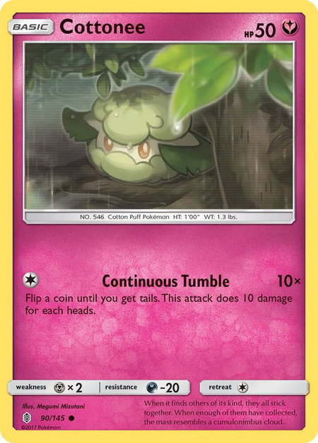 Cottonee trading card from SM - Guardians Rising Cottonee - SM - Guardians Rising Pokémon trading card