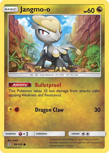 Jangmo-o trading card from SM - Guardians Rising Jangmo-o - SM - Guardians Rising Pokémon trading card