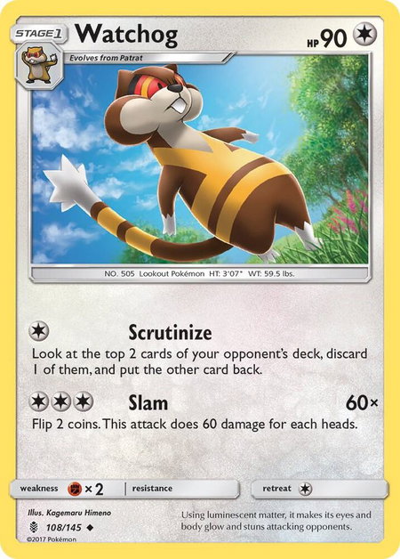 Watchog trading card from SM - Guardians Rising Watchog - SM - Guardians Rising Pokémon trading card