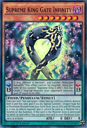 Supreme King Gate Infinity trading card from Maximum Crisis Supreme King Gate Infinity - Maximum Crisis YuGiOh trading card
