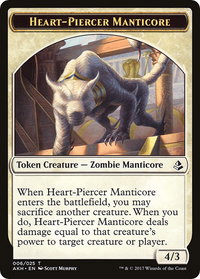Heart-Piercer Manticore // Warrior Double-Sided Token - Amonkhet (AKH) #6 // 17 - Token Magic: The Gathering Trading Card
