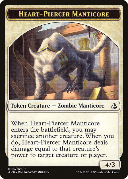 Heart-Piercer Manticore // Warrior Double-Sided Token trading card from Amonkhet Heart-Piercer Manticore // Warrior Double-Sided Token - Amonkhet Magic: The Gathering trading card