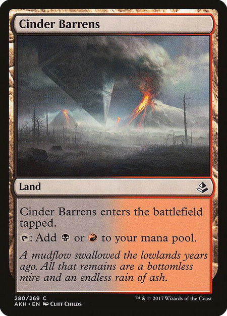 Cinder Barrens trading card from Amonkhet Cinder Barrens - Amonkhet Magic: The Gathering trading card