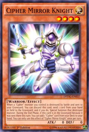 Cipher Mirror Knight trading card from Duelist Pack: Dimensional Guardians Cipher Mirror Knight - Duelist Pack: Dimensional Guardians YuGiOh trading card
