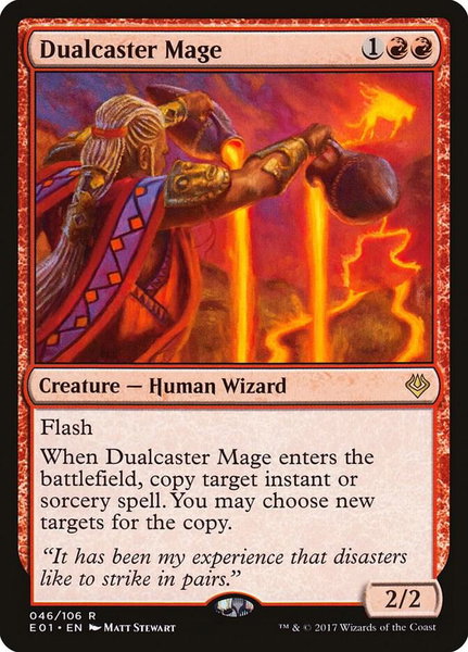 Dualcaster Mage trading card from Archenemy: Nicol Bolas Dualcaster Mage - Archenemy: Nicol Bolas Magic: The Gathering trading card