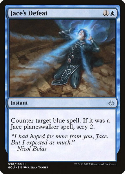 Jace's Defeat trading card from Hour of Devastation Jace's Defeat - Hour of Devastation Magic: The Gathering trading card
