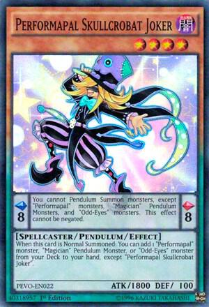Performapal Skullcrobat Joker trading card from Pendulum Evolution Performapal Skullcrobat Joker - Pendulum Evolution YuGiOh trading card