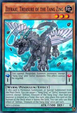 Zefraxi, Treasure of the Yang Zing trading card from Pendulum Evolution Zefraxi, Treasure of the Yang Zing - Pendulum Evolution YuGiOh trading card