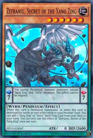 Zefraniu, Secret of the Yang Zing trading card from Pendulum Evolution Zefraniu, Secret of the Yang Zing - Pendulum Evolution YuGiOh trading card