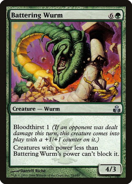 Battering Wurm trading card from Guildpact Battering Wurm - Guildpact Magic: The Gathering trading card