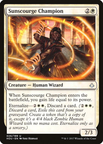 Sunscourge Champion trading card from Hour of Devastation Sunscourge Champion - Hour of Devastation Magic: The Gathering trading card
