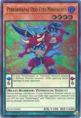 Performapal Odd-Eyes Minitaurus trading card from Battles of Legend: Light's Revenge Performapal Odd-Eyes Minitaurus - Battles of Legend: Light's Revenge YuGiOh trading card