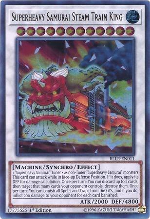 Superheavy Samurai Steam Train King trading card from Battles of Legend: Light's Revenge Superheavy Samurai Steam Train King - Battles of Legend: Light's Revenge YuGiOh trading card