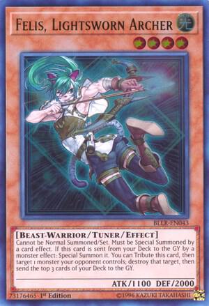 Felis, Lightsworn Archer trading card from Battles of Legend: Light's Revenge Felis, Lightsworn Archer - Battles of Legend: Light's Revenge YuGiOh trading card