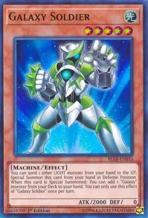 Galaxy Soldier trading card from Battles of Legend: Light's Revenge Galaxy Soldier - Battles of Legend: Light's Revenge YuGiOh trading card