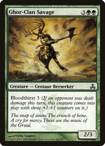 Ghor-Clan Savage trading card from Guildpact Ghor-Clan Savage - Guildpact Magic: The Gathering trading card