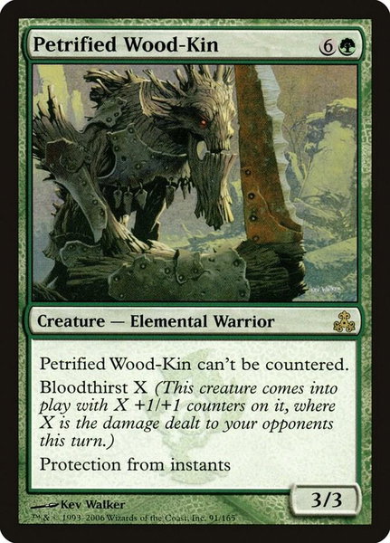 Petrified Wood-Kin trading card from Guildpact Petrified Wood-Kin - Guildpact Magic: The Gathering trading card