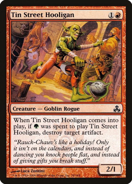 Tin Street Hooligan trading card from Guildpact Tin Street Hooligan - Guildpact Magic: The Gathering trading card
