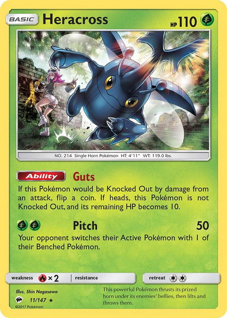 Heracross trading card from SM - Burning Shadows Heracross - SM - Burning Shadows Pokémon trading card