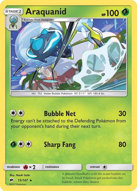 Araquanid trading card from SM - Burning Shadows Araquanid - SM - Burning Shadows Pokémon trading card