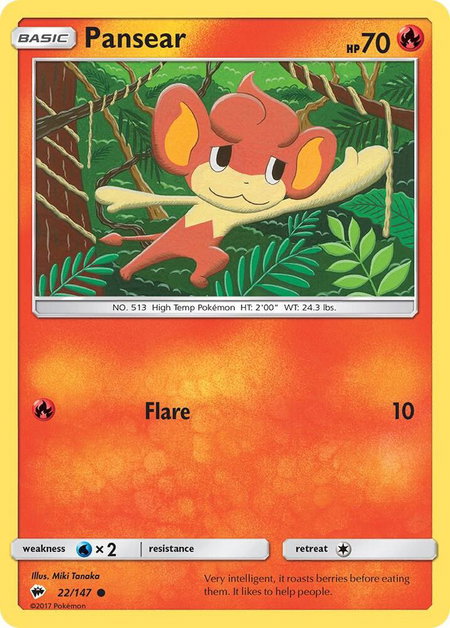Pansear trading card from SM - Burning Shadows Pansear - SM - Burning Shadows Pokémon trading card