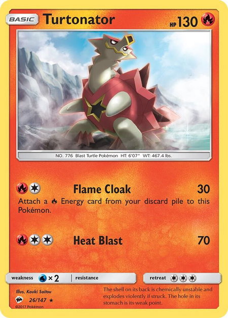 Turtonator trading card from SM - Burning Shadows Turtonator - SM - Burning Shadows Pokémon trading card