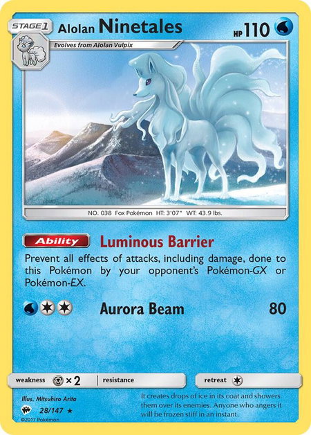 Alolan Ninetales trading card from SM - Burning Shadows Alolan Ninetales - SM - Burning Shadows Pokémon trading card