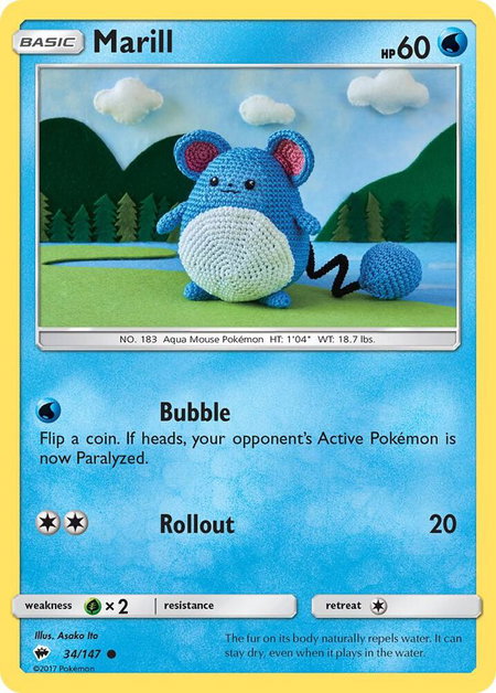 Marill trading card from SM - Burning Shadows Marill - SM - Burning Shadows Pokémon trading card