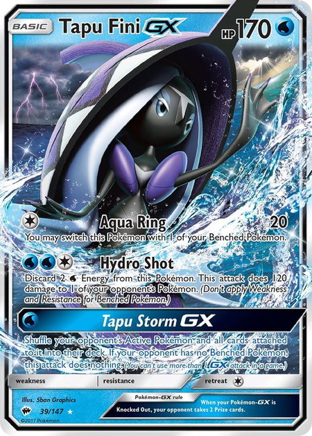 Tapu Fini GX trading card from SM - Burning Shadows Tapu Fini GX - SM - Burning Shadows Pokémon trading card