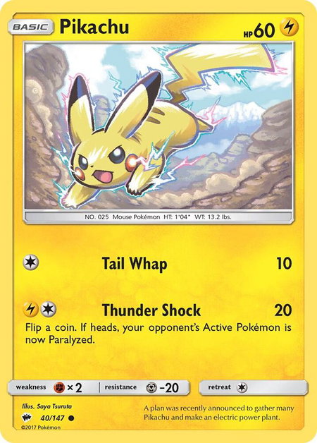 Pikachu trading card from SM - Burning Shadows Pikachu - SM - Burning Shadows Pokémon trading card