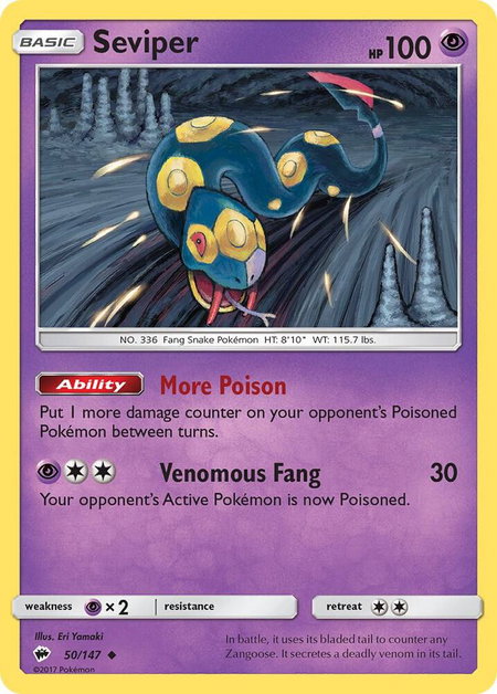 Seviper trading card from SM - Burning Shadows Seviper - SM - Burning Shadows Pokémon trading card