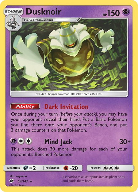 Dusknoir trading card from SM - Burning Shadows Dusknoir - SM - Burning Shadows Pokémon trading card