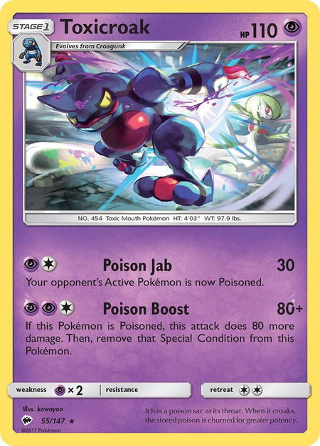 Toxicroak trading card from SM - Burning Shadows Toxicroak - SM - Burning Shadows Pokémon trading card