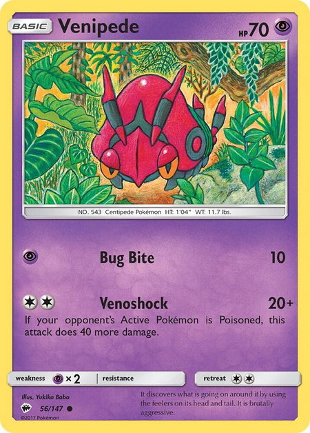 Venipede trading card from SM - Burning Shadows Venipede - SM - Burning Shadows Pokémon trading card