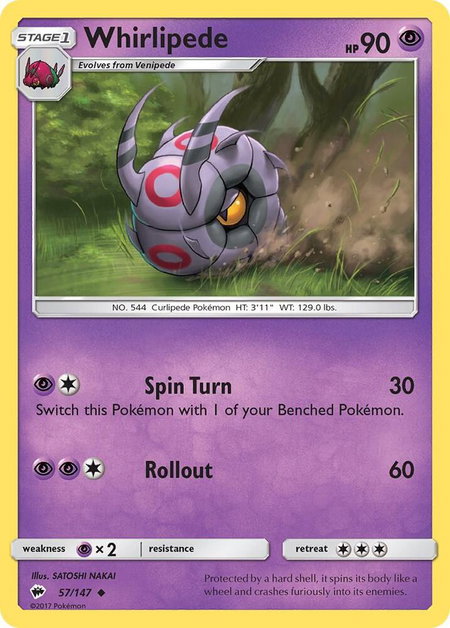 Whirlipede trading card from SM - Burning Shadows Whirlipede - SM - Burning Shadows Pokémon trading card