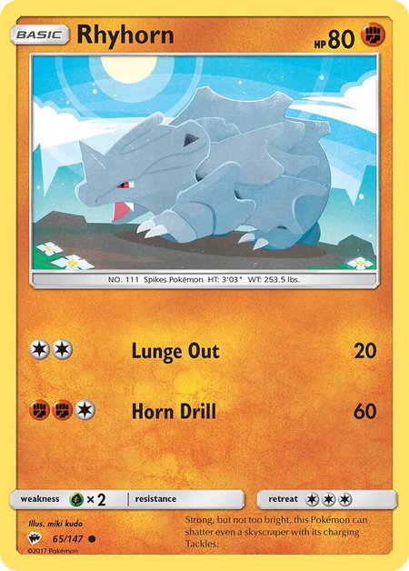 Rhyhorn trading card from SM - Burning Shadows Rhyhorn - SM - Burning Shadows Pokémon trading card