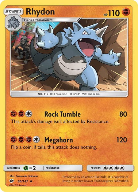 Rhydon trading card from SM - Burning Shadows Rhydon - SM - Burning Shadows Pokémon trading card