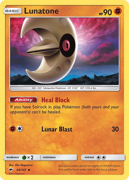 Lunatone trading card from SM - Burning Shadows Lunatone - SM - Burning Shadows Pokémon trading card