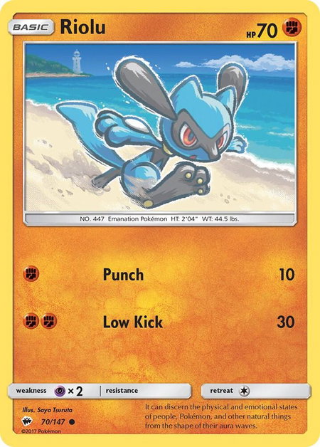 Riolu trading card from SM - Burning Shadows Riolu - SM - Burning Shadows Pokémon trading card