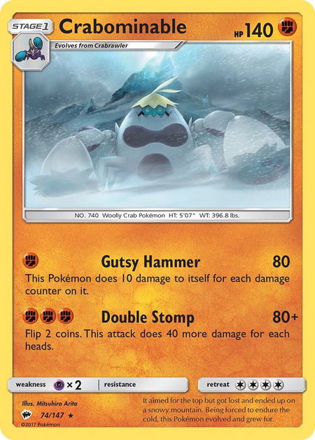 Crabominable trading card from SM - Burning Shadows Crabominable - SM - Burning Shadows Pokémon trading card