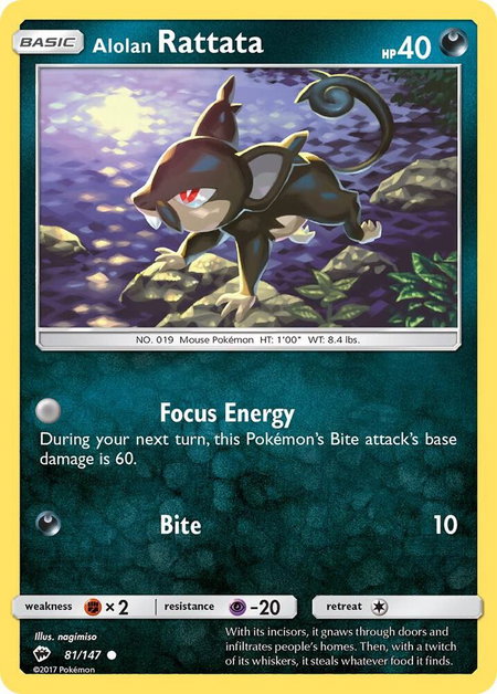 Alolan Rattata trading card from SM - Burning Shadows Alolan Rattata - SM - Burning Shadows Pokémon trading card